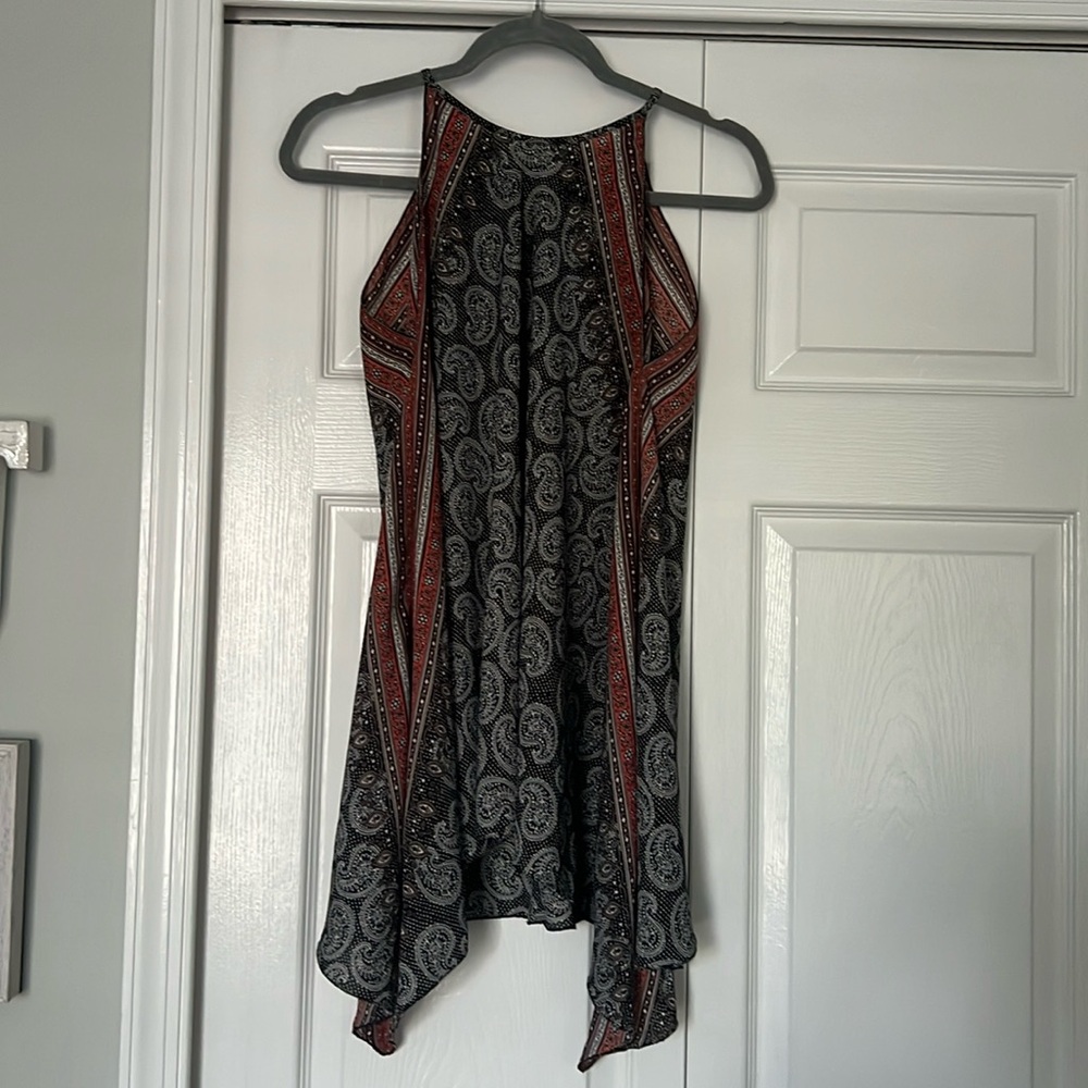 Max Studio Black Red Sleeveless Flowy Long Tank Top Size XS